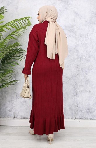 Fırfırlı Triko Elbise 23009-06 Bordo