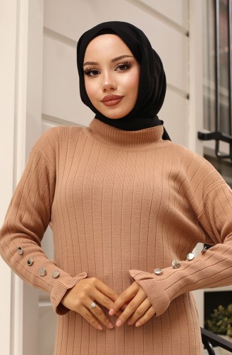 Fırfırlı Triko Elbise 23009-08 Vizon