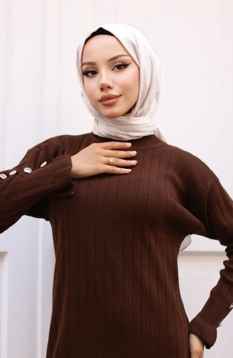 Fırfırlı Triko Elbise 23009-11 Kahverengi