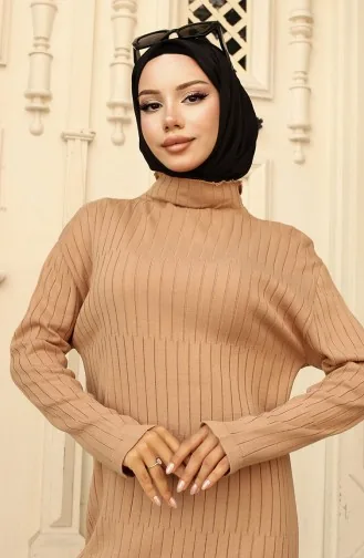 فستان تريكو سادة  24207-03 بني فاتح 24207-03