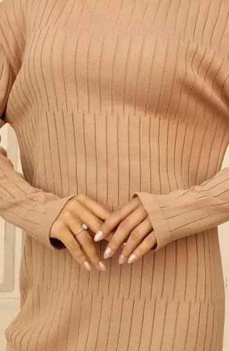 فستان تريكو سادة  24207-03 بني فاتح 24207-03