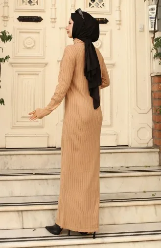 فستان تريكو سادة  24207-03 بني فاتح 24207-03