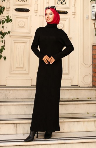 Fitilli Triko Elbise 24207-04 Siyah