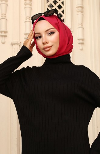 Fitilli Triko Elbise 24207-04 Siyah