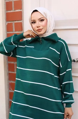 Striped Knit Tunic With Zippered Collar 11037-01 Emerald Green 11037-01