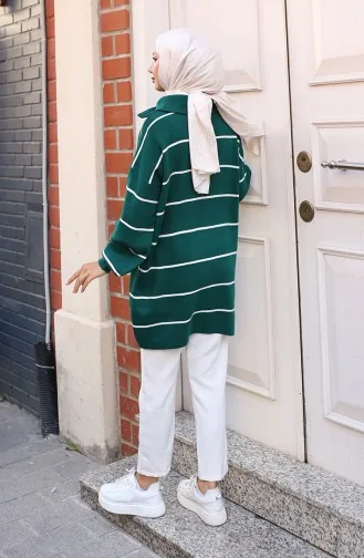 Striped Knit Tunic With Zippered Collar 11037-01 Emerald Green 11037-01