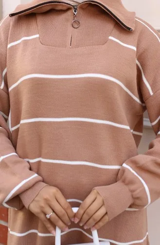 تونيك تريكو مُخطط وياقة سحاب 11037-02 لون مينّي 11037-02