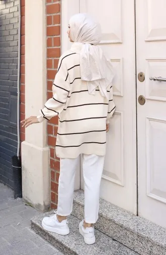 Striped Knit Tunic With Zippered Collar 11037-03 Stone 11037-03