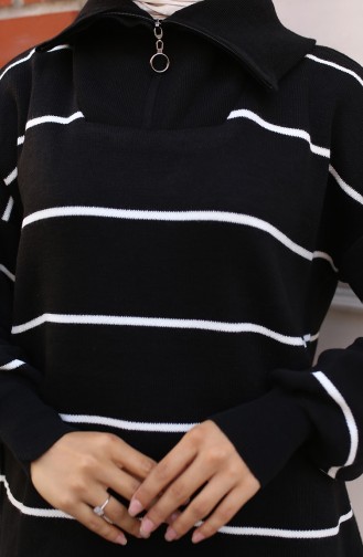 تونيك تريكو مُخطط وياقة سحاب 11037-04 لون أسود 11037-04