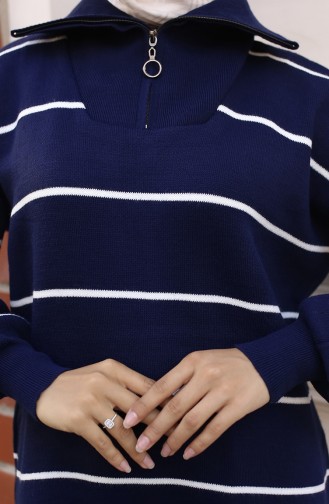 Gestreifte Stricktunika Mit Reißverschlusskragen 11037-05 Marineblau 11037-05