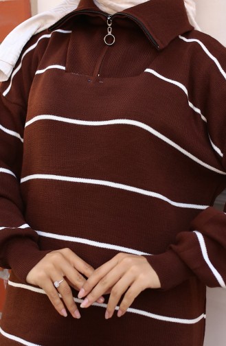تونيك تريكو مُخطط وياقة سحاب 11037-07 لون بني 11037-07