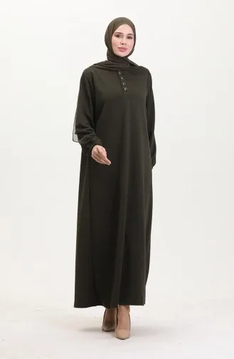 Kleid Mit Elastischen Ärmeln Und Knöpfen 0546-01 Khaki 0546-01
