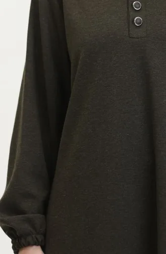 Kleid Mit Elastischen Ärmeln Und Knöpfen 0546-01 Khaki 0546-01