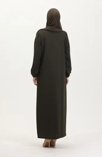 Kleid Mit Elastischen Ärmeln Und Knöpfen 0546-01 Khaki 0546-01
