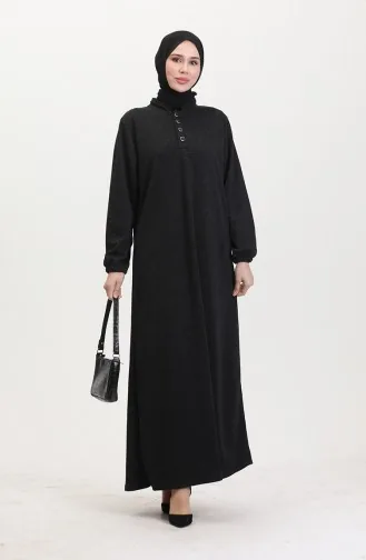 Kolu Lastikli Düğmeli Elbise 0546-02 Siyah