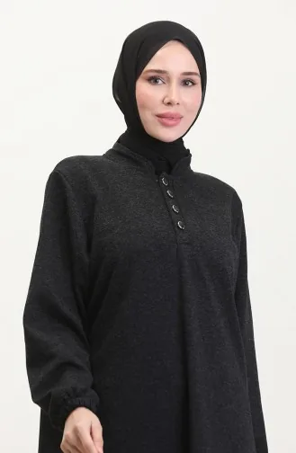 Kolu Lastikli Düğmeli Elbise 0546-02 Siyah