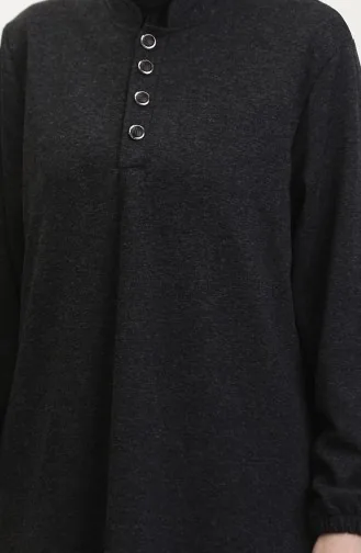 Kolu Lastikli Düğmeli Elbise 0546-02 Siyah