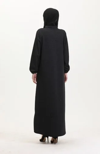 Kolu Lastikli Düğmeli Elbise 0546-02 Siyah