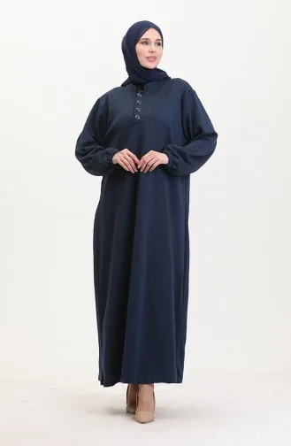 Elastic Sleeve Buttoned Dress 0546-04 Navy Blue 0546-04