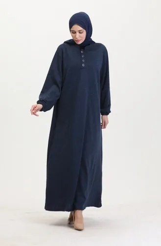 Elastic Sleeve Buttoned Dress 0546-04 Navy Blue 0546-04