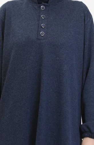 Elastic Sleeve Buttoned Dress 0546-04 Navy Blue 0546-04