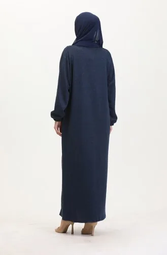 Elastic Sleeve Buttoned Dress 0546-04 Navy Blue 0546-04