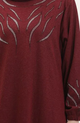 Kolu Lastikli Taşlı Elbise 0547-01 Bordo