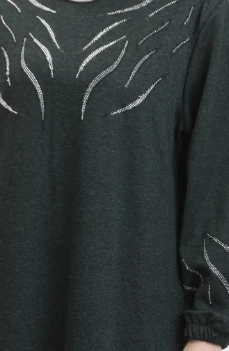 Kolu Lastikli Taşlı Elbise 0547-02 Zümrüt Yeşili