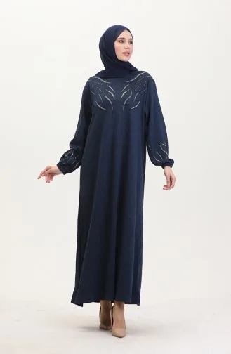 Kolu Lastikli Taşlı Elbise 0547-03 Lacivert