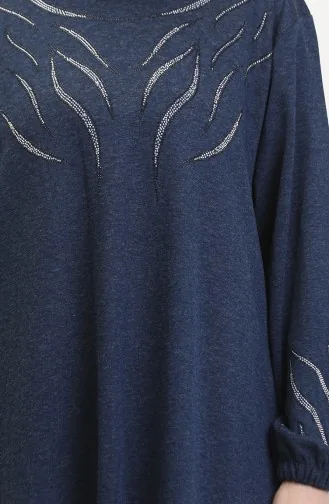 Kolu Lastikli Taşlı Elbise 0547-03 Lacivert