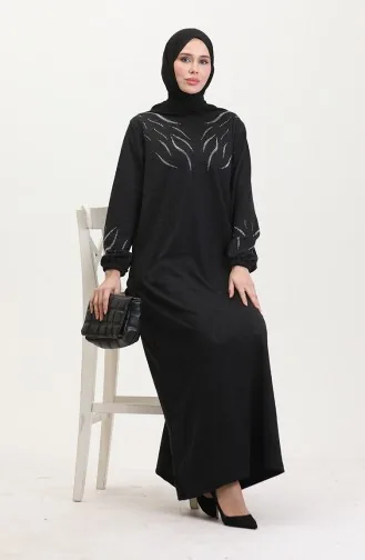 Elastic Sleeve Stoned Dress 0547-04 Black 0547-04