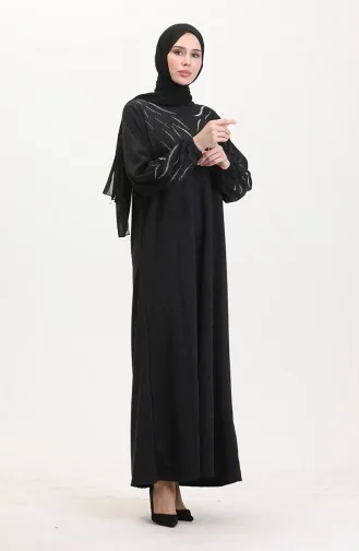 Elastic Sleeve Stoned Dress 0547-04 Black 0547-04