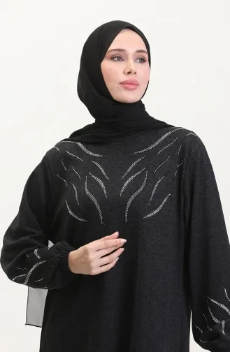 Elastic Sleeve Stoned Dress 0547-04 Black 0547-04