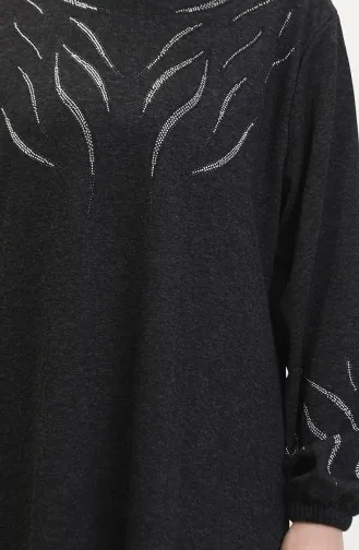 Elastic Sleeve Stoned Dress 0547-04 Black 0547-04