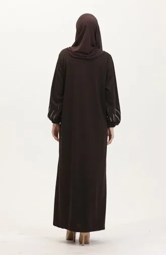 Kolu Lastikli Taşlı Elbise 0547-05 Kahverengi