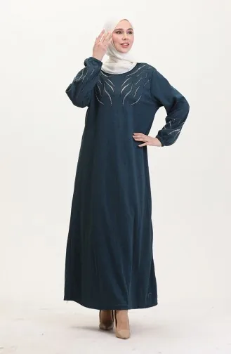 Kleid Mit Elastischen Ärmeln Und Steinen 0547-06 Petrol 0547-06