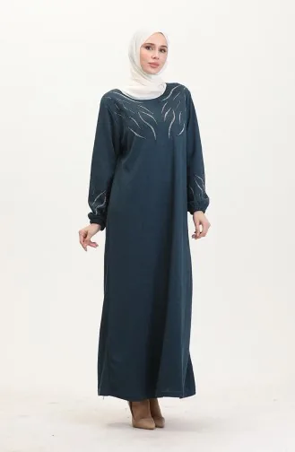 Kleid Mit Elastischen Ärmeln Und Steinen 0547-06 Petrol 0547-06
