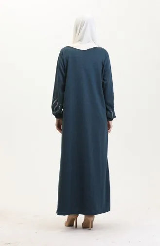 Kleid Mit Elastischen Ärmeln Und Steinen 0547-06 Petrol 0547-06