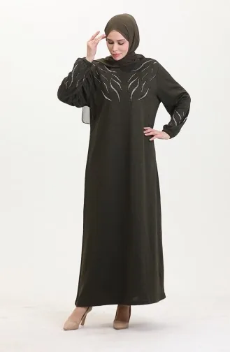 Elastic Sleeve Stoned Dress 0547-07 Khaki 0547-07