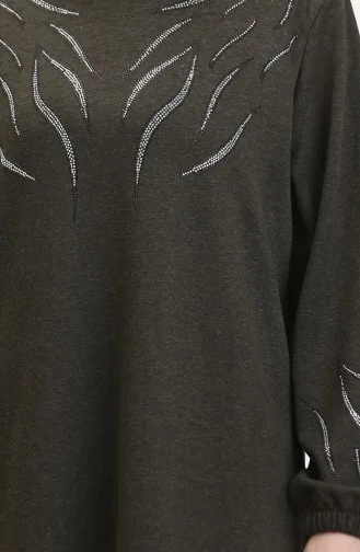 Elastic Sleeve Stoned Dress 0547-07 Khaki 0547-07