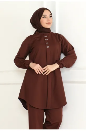 Mia Örme Double Takim 110-04 Kahverengi
