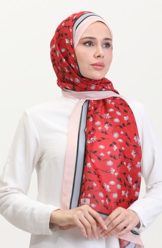 شال سوفت منقوش 70264-07 سلموني أحمر 70264-07
