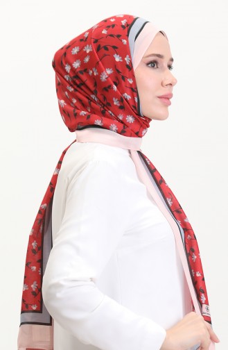 شال سوفت منقوش 70264-07 سلموني أحمر 70264-07