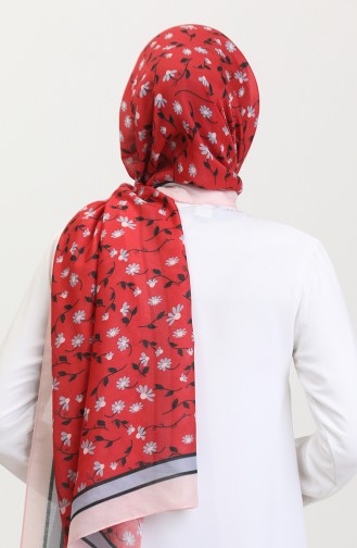 شال سوفت منقوش 70264-07 سلموني أحمر 70264-07
