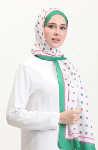 شال سوفت منقوش 70265-02 أخضر زمردي وردي  70265-02