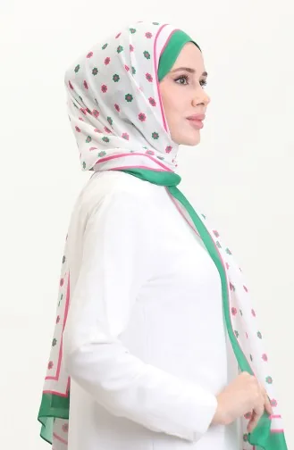 شال سوفت منقوش 70265-02 أخضر زمردي وردي  70265-02