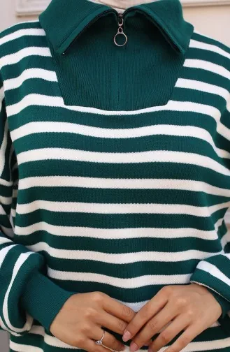 Costume En Tricot Rayé à Col Zippé 11029-01 Vert émeraude 11029-01