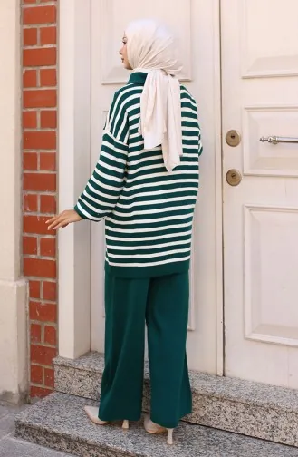 Costume En Tricot Rayé à Col Zippé 11029-01 Vert émeraude 11029-01