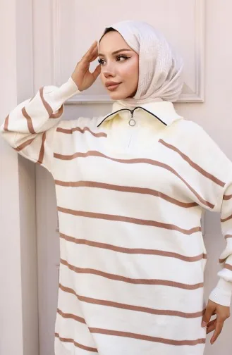 Costume En Tricot Rayé Avec Col Zippé 11034-02 Vison 11034-02
