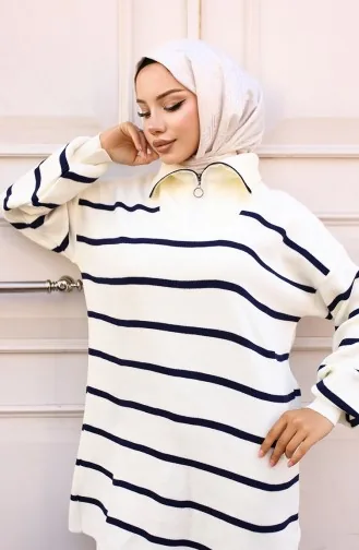 Costume En Tricot Rayé Avec Col Zippé 11034-04 Bleu Marine 11034-04